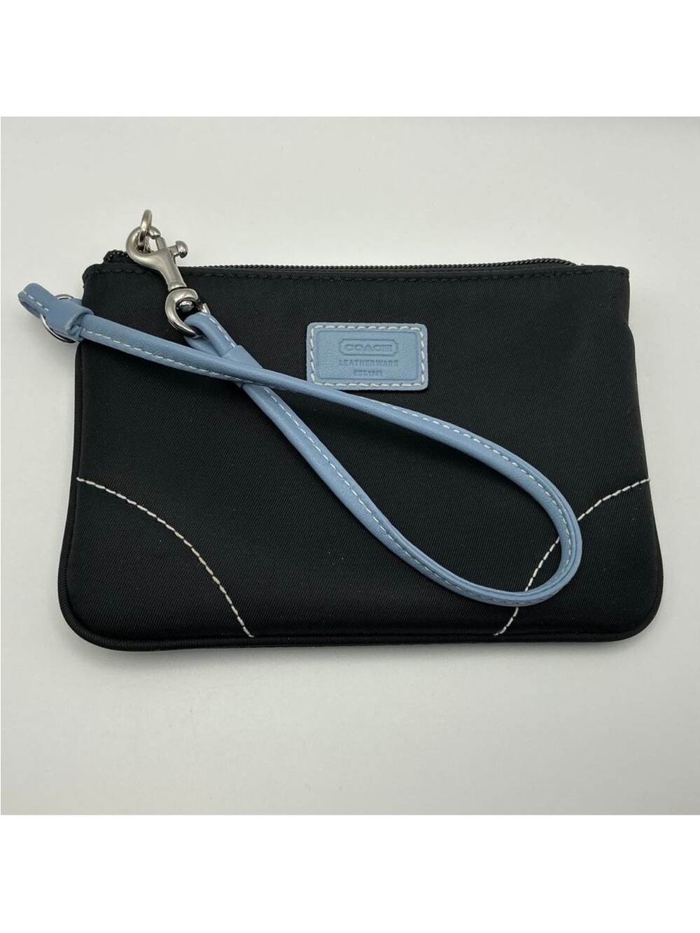 Coach Black Wristlet with Light Blue Leather Strap LIKE NEW